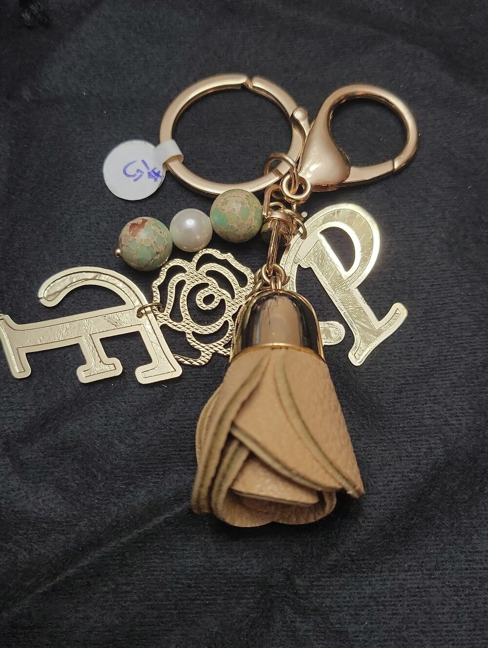 HOPE Charm Keychain Bag Charm Gold Tone Tassel Boho Beaded Purse Accessory